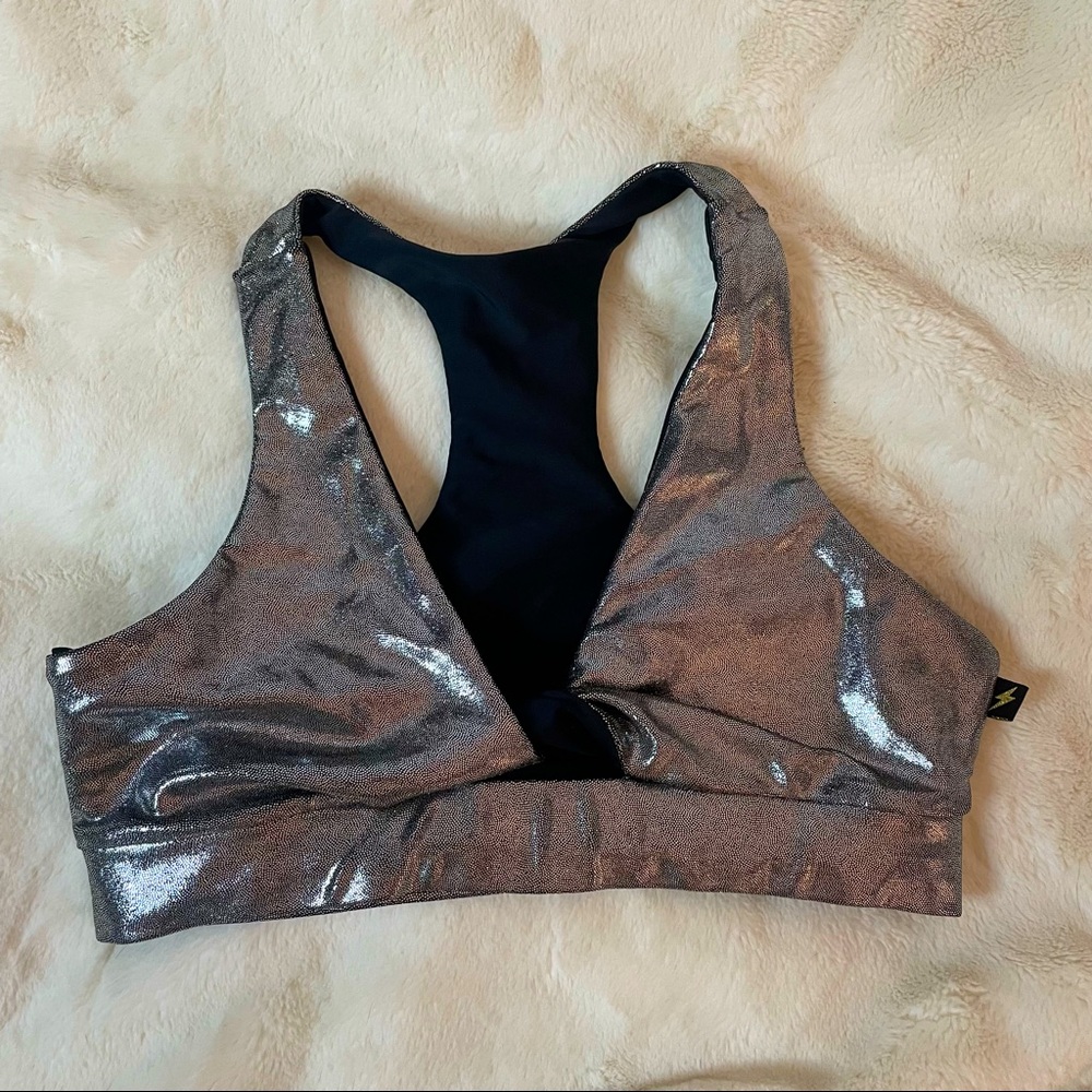Silver Twisted Front Sports Bra
